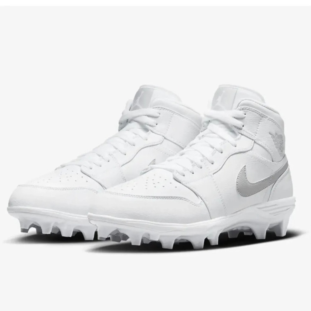 Nike Jordan 1 Mid TD Unreleased White Gray Football Cleat FJ6805-101 Size 8.5